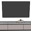 Modern White TV Stand With Marble Top Drawers TV Above Books And Decorative Items