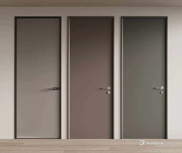 Hinged Doors in Modern Style with Three Different Shades and Metal Handles 3d model 