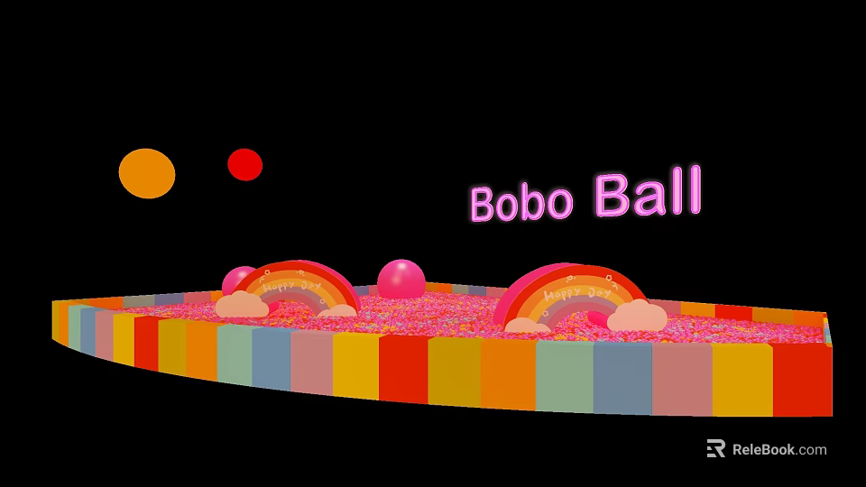 Bobo Ball Art Installation with Rainbow Pink Balls Colorful Striped Border and Pink Sprinkled Surface 3d model 