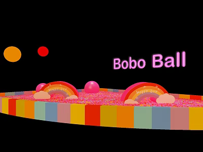 Bobo Ball Art Installation with Rainbow Pink Balls Colorful Striped Border and Pink Sprinkled Surface 3d model