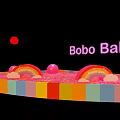 Bobo Ball Art Installation with Rainbow Pink Balls Colorful Striped Border and Pink Sprinkled Surface
