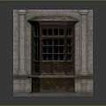 Classic Decorative Casement Window With Stone Frame Wooden Structure And Yellow Glass