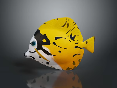 Vibrant Yellow Aquatic Fish With Black Spots White Body And Blue Eyes 3d model Vibrant Yellow Aquatic Fish With Black Spots White Body And Blue Eyes 3d model