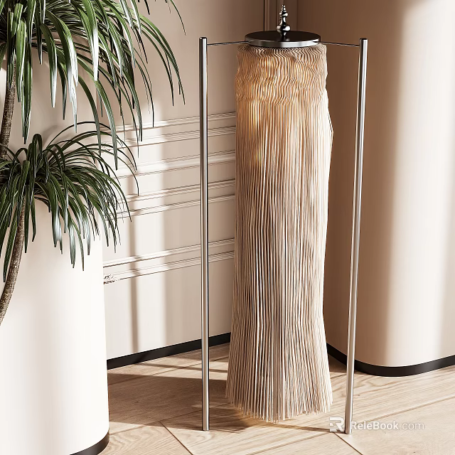 Modern Floor Lamp With Pleated Shade And Metal Stand In Modern Interior Decor 3d model 