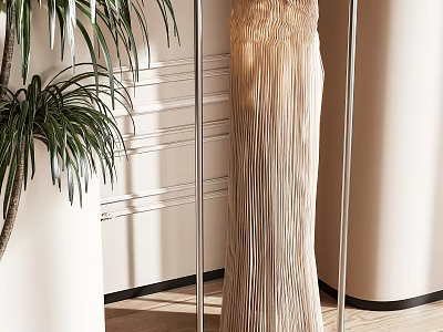 Modern Floor Lamp With Pleated Shade And Metal Stand In Modern Interior Decor 3d model