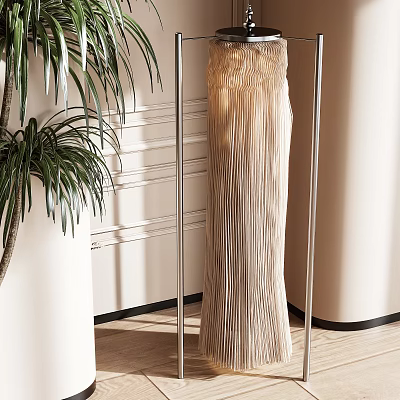 Modern Floor Lamp With Pleated Shade And Metal Stand In Modern Interior Decor 3d model