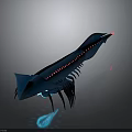 Deep Blue Sci-Fi Creature With Pink Bioluminescent Stripes Shark-like Form And Glowing Blue Appendage