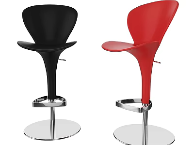 Black and Red Modern Bar Stools with Metal Swivel Base and Stylish Design 3d model