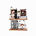 Vintage Decorative Ornament Set With Film Projector Figurines String Lights Posters And Books On Shelf