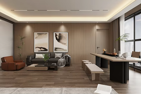 Office Reception Room Tea Room Tea Tasting Area Office Tea Room New Chinese Style Tea Table and Chair Combination Reception Sofa Tea Set Tea Tray Teapot Office Negotiation Area 3d model