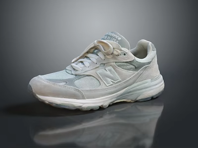 Light Gray New Balance Casual Sneakers With Mesh And Leather Upper White Sole 3d model