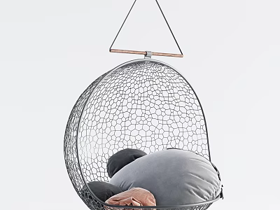 Spherical Mesh Hanging Chair With Wooden Frame And Soft Cushions For Indoor Relaxation 3d model