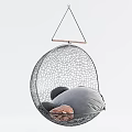 Spherical Mesh Hanging Chair With Wooden Frame And Soft Cushions For Indoor Relaxation