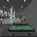 Indoor Sports Fitness Center Featuring Bowling Lanes Game Machines Strip Lights And Wooden Flooring