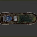 Rusted Old Ship With Weathered Hull Blue Red Color And Mast