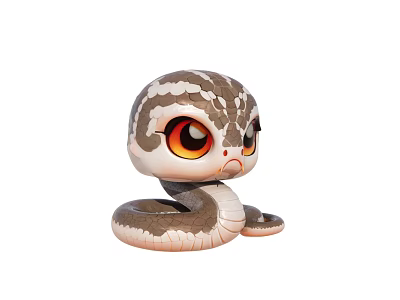 Cute Cartoon Snake Toy With Big Orange Eyes And Brown White Pattern 3d model