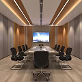 Modern Conference Room Interior Design With Multiple Screens Computers And Office Chairs 3d model
