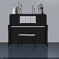 Modern Blue Piano With White Flat Panel Doors Musical Instruments And Bench