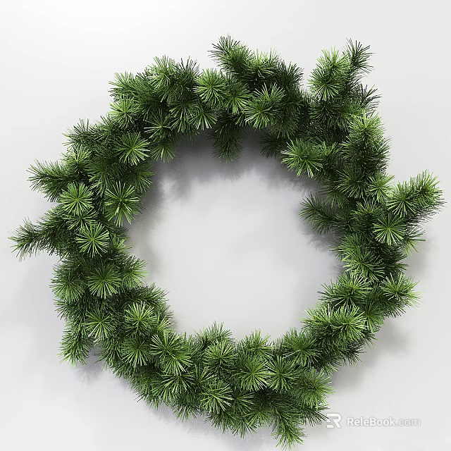 Green Pine Needle Wreath Decorative Ornament Set for Home with Natural Fresh Look 3d model 
