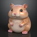 Cute 3D Brown And White Hamster Model Sitting On Black Glossy Surface