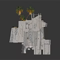Modern White Stone Cliff Structure With Palm Trees And Terraced Platforms