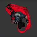 Man With Blue Hair Blue Shirt And Dark Pants Surrounded By Red Energy Action Effects