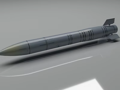 Gray Military Missile 3D Model With Pointed Warhead Cylindrical Body And Tail Fins 3d model