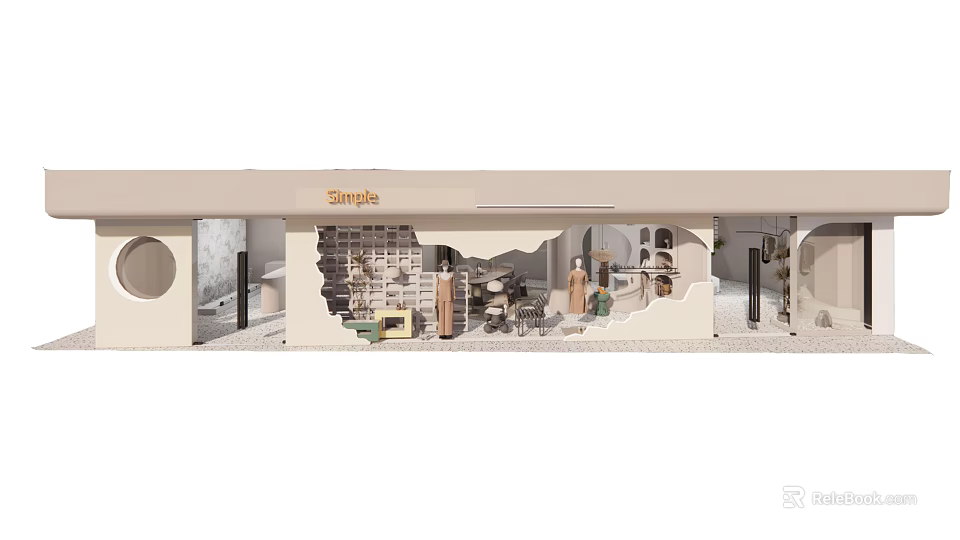Modern Clothing Store Interior With Display Racks Hanging Clothes And Decorative Elements 3d model 