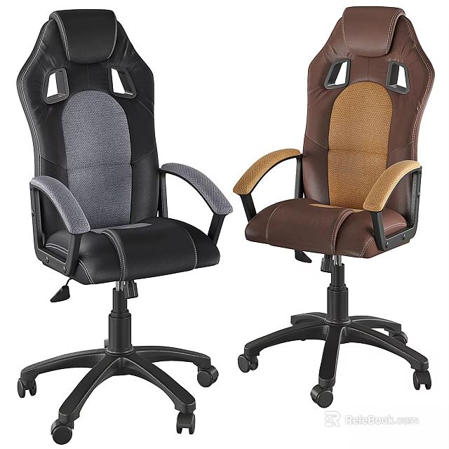 Comfortable Office Table Chair Set With Leather Swivel Chairs Gray Black Brown Beige 3d model 