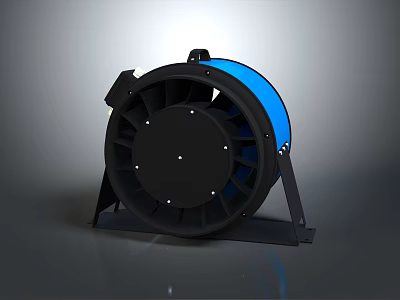 Black Computer Cooling Fan With Blue Component And Sturdy Stand Design Structure 3d model