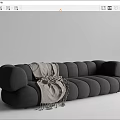 Gray and Orange Multi Seat Sofa with Rounded Design and Gray Blanket 3d model