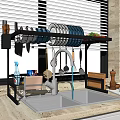 Kitchen Sink Area With Hanging Dish Rack Plates Bowls And Utensils On Countertop