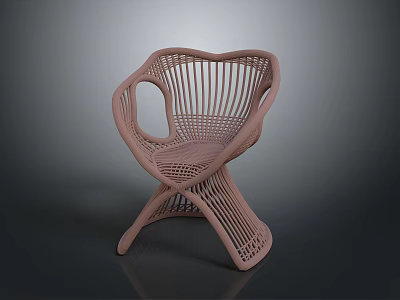 Modern Artistic Woven Chair In Light Pink With Curved Backrest And Unique Base 3d model