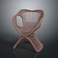 Modern Artistic Woven Chair In Light Pink With Curved Backrest And Unique Base
