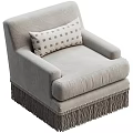 Single Sofa With Gray Fabric Upholstery Comfortable Cushion And Fringe Detail