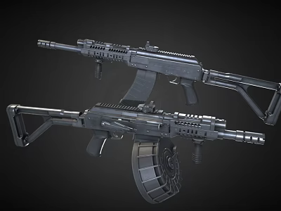 Modern Tactical Rifles With Black Design Drum Magazine And Tactical Accessories 3d model