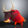 Vibrant Cartoon Bull Character With Red Orange Body And Large Curved Horns