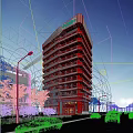 Modern Office Building Exterior In Urban Area With Traffic And Greenery