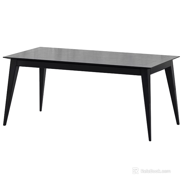 Modern Black Rectangular Dining Table With Sleek Tapered Legs And Smooth Wooden Surface 3d model