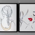 Stylish Female Line Art Portraits With Hairstyles Accessories And Wall Frames