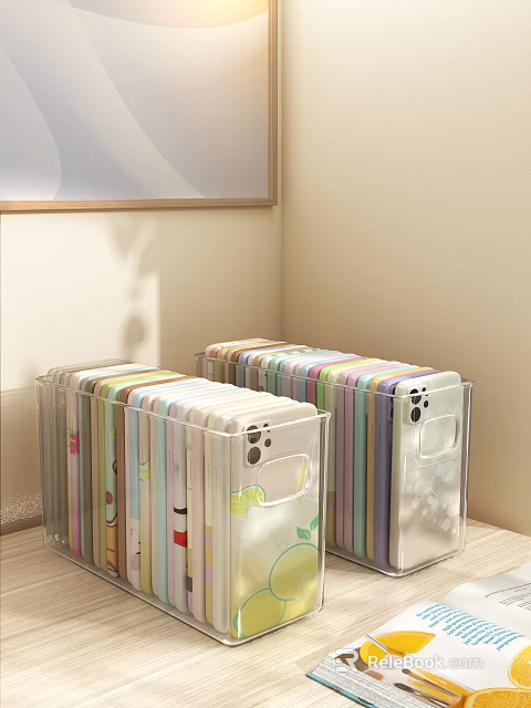 Organized Colorful Phone Cases In Transparent Storage Boxes For Phone Accessories 3d model 