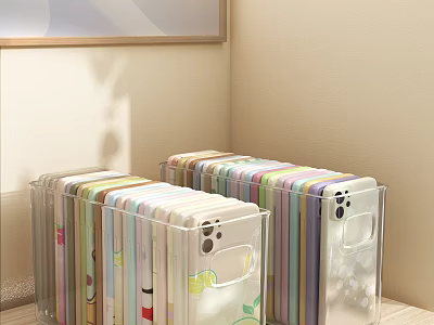 Organized Colorful Phone Cases In Transparent Storage Boxes For Phone Accessories 3d model