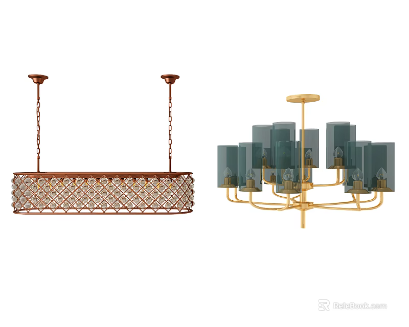 Elegant Modern Chandeliers With Rectangular Pattern And Multi Glass Shade Design 3d model 