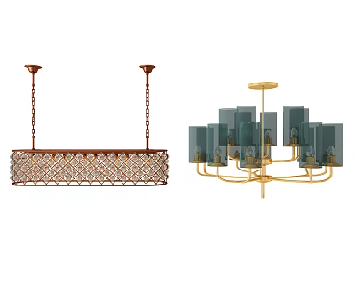 Elegant Modern Chandeliers With Rectangular Pattern And Multi Glass Shade Design 3d model