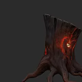 Wooden Stump with Red Glowing Heart Shape and Extended Roots