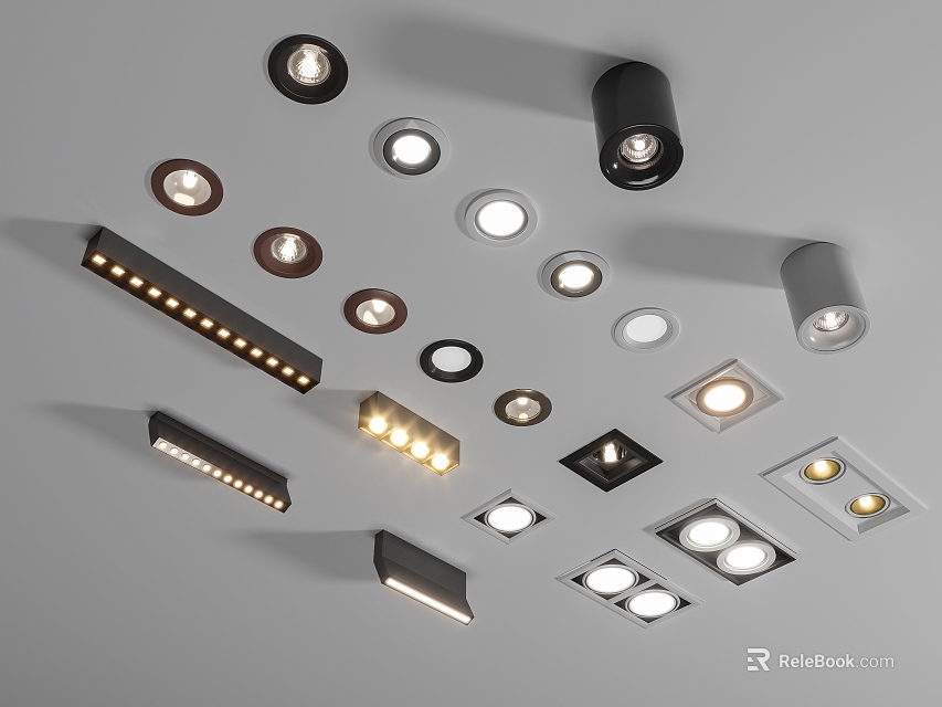 Various Types of Modern Downlights and Spotlights for Ceiling Lighting Design 3d model 