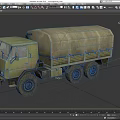 Green Military Cargo Truck With Canvas Covered Bed And Off Road Tires