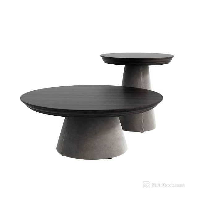 Modern Style Two Coffee Tables with Round Dark Wood Top and Gray Base 3d model 