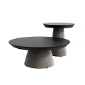 Modern Style Two Coffee Tables with Round Dark Wood Top and Gray Base
