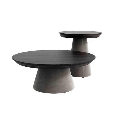Modern Style Two Coffee Tables with Round Dark Wood Top and Gray Base 3d model